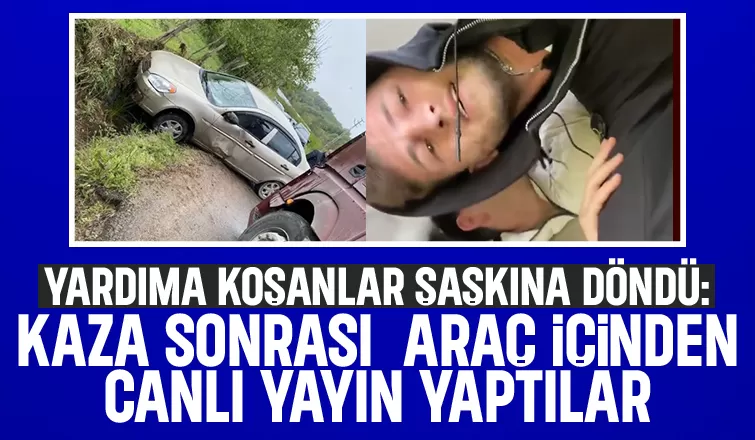 Kaza yaptılar, araçtan çıkmak yerine canlı yayın açtılar!