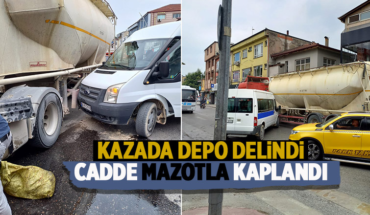 Kazada depo delindi mazot caddeye aktı