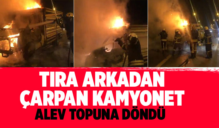 Kazada kamyonet alev alev yandı