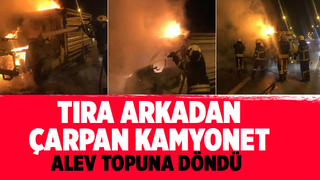 Kazada kamyonet alev alev yandı