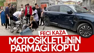 Kazada motosikletlinin parmağı koptu