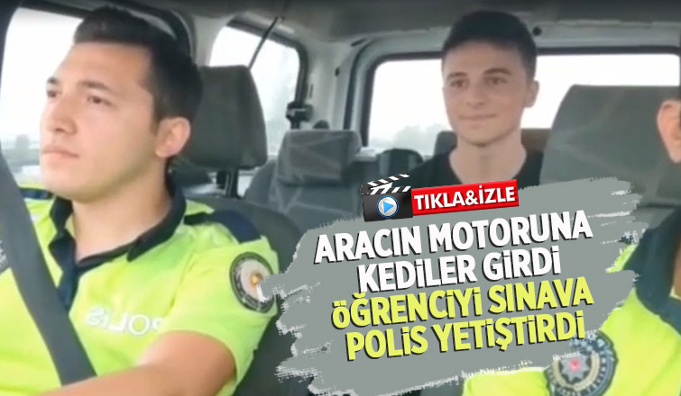 Kediler motora girdi, öğrenciyi sınava polis yetiştirdi