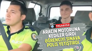 Kediler motora girdi, öğrenciyi sınava polis yetiştirdi