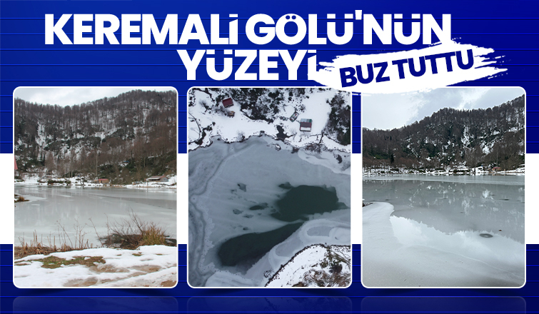 Keremali Gölü'nün yüzeyi buz tuttu
