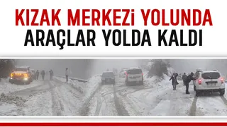 Kızak merkezine giden araçlar karda ilerleyemedi