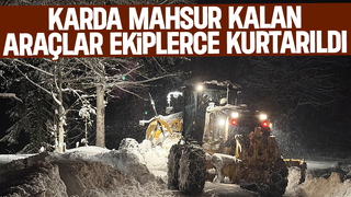 Kocaali'de kar yolu kapadı araçlar mahsur kaldı