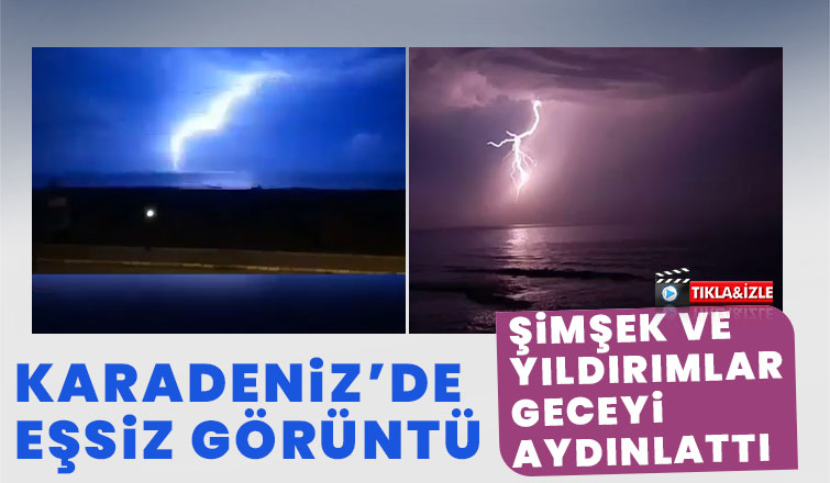 Kocaali sahilinde şimşekler geceyi aydınlattı