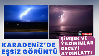 Kocaali sahilinde şimşekler geceyi aydınlattı
