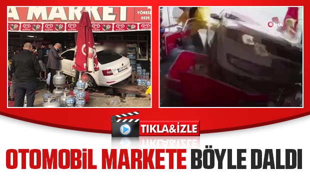 Kontrolden çıkan otomobil markete daldı