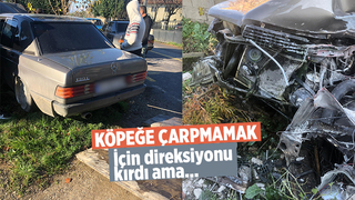 Köpeğe çarpmamak için kaza yaptı