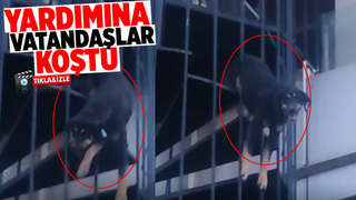 Köpek yangın merdiveninde sıkıştı