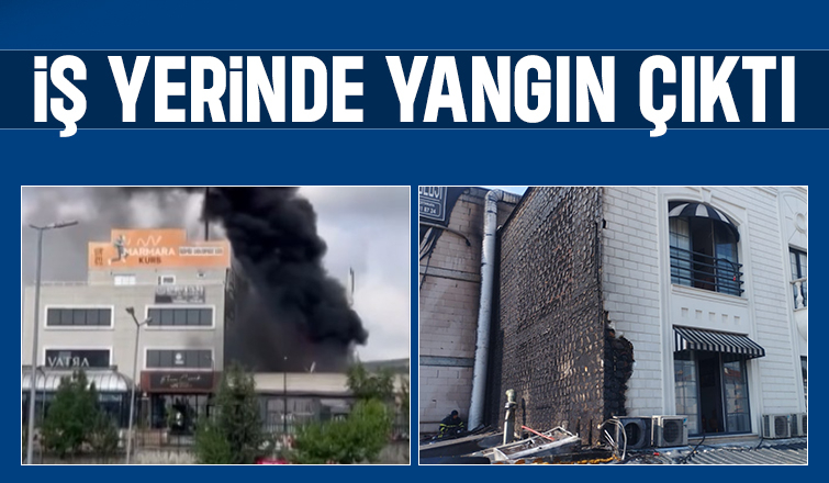 Korku dolu anlar; İş yerindeki yangın binayı sardı