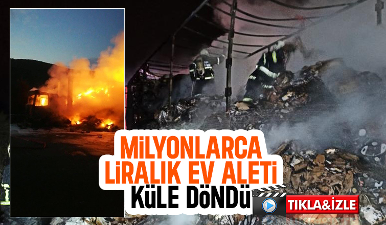Küçük ev aletleri taşıyan tır alev alev yandı