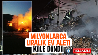 Küçük ev aletleri taşıyan tır alev alev yandı