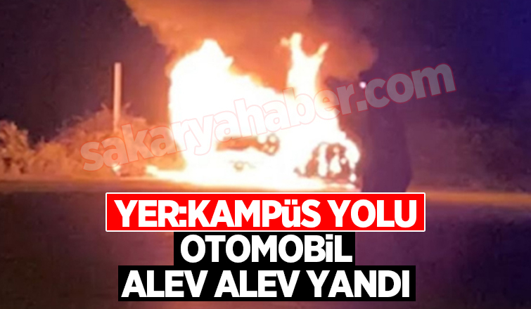 Kampüs yokuşunda otomobil alev alev yandı