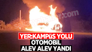 Kampüs yokuşunda otomobil alev alev yandı