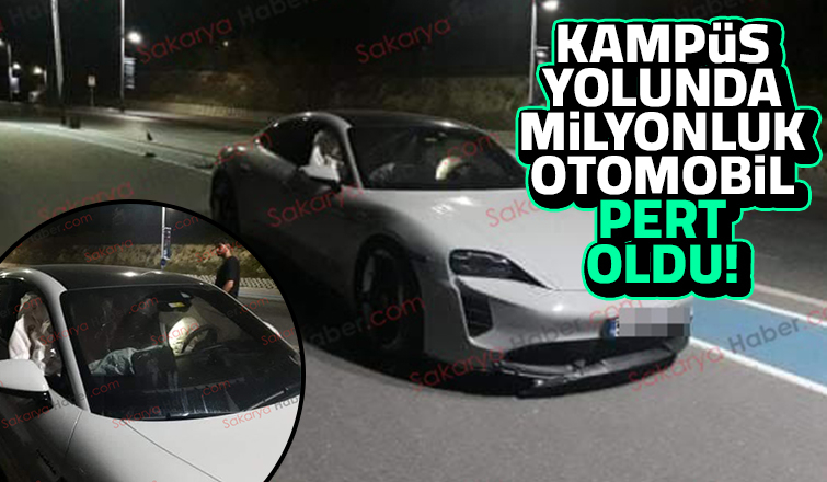 Kampüs yolunda kaldırıma çarpan Porsche pert oldu!
