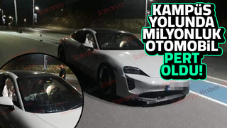 Kampüs yolunda kaldırıma çarpan Porsche pert oldu!