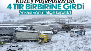 Kuzey Marmara Otoyolu'nda 4 tır birbirine girdi