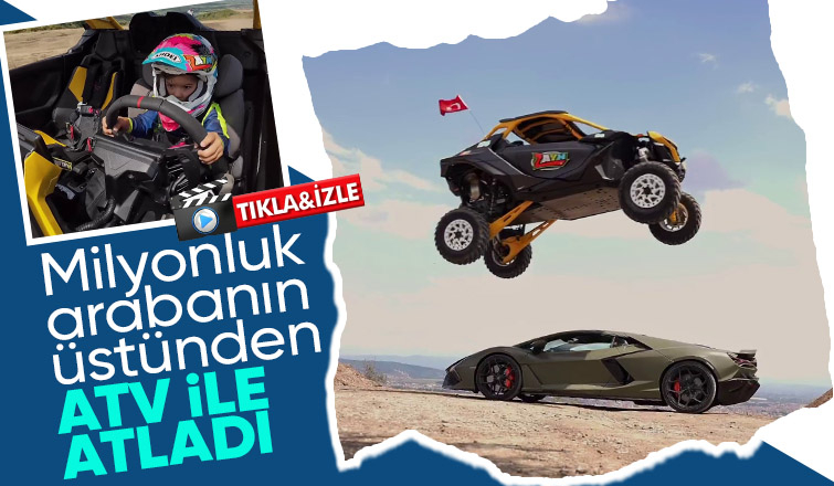 Lamborghini'nin üzerinden ATV ile atladı
