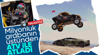 Lamborghini'nin üzerinden ATV ile atladı