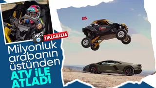 Lamborghini'nin üzerinden ATV ile atladı