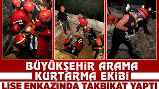 Lise enkazında tatbikat yaptı