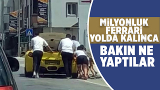 Lüks aracın çevresinde toplanarak ittirdiler, başarılı olamadılar