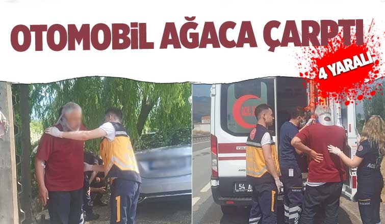 Lüks otomobil ağaca çarptı: 4 yaralı