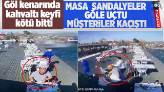 Masa, sandalyeler göle uçtu, müşteriler kaçıştı, o anlar kamerada