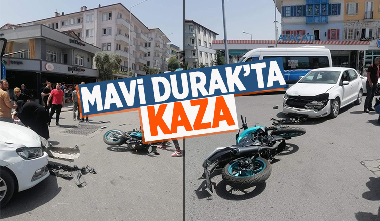 Mavi Durak'ta otomobil ile motosiklet çarpıştı