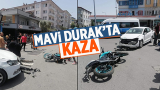 Mavi Durak'ta otomobil ile motosiklet çarpıştı