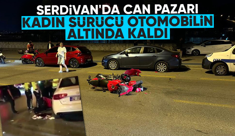 Metrelerce sürüklenen motosikletli kadın otomobilin altında kaldı
