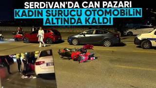 Metrelerce sürüklenen motosikletli kadın otomobilin altında kaldı