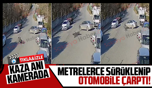 Metrelerce sürüklenip otomobile çarptı; işte o anlar