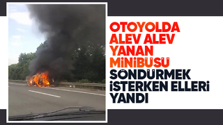 Minibüs alev alev yandı