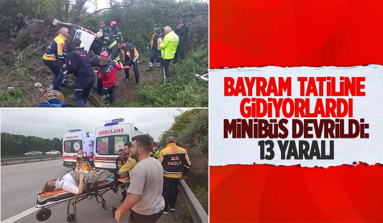 Minibüs devrildi: 13 yaralı