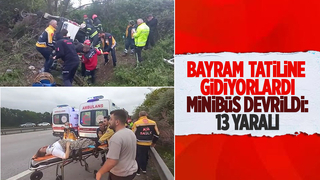 Minibüs devrildi: 13 yaralı