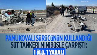Minibüs ile süt tankeri çarptı: 1 ölü, 1 yaralı