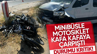 Minibüsle çarpışan motosikletli ağır yaralandı