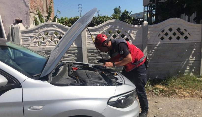Motor kısmına giren afacan kediyi itfaiye kurtardı