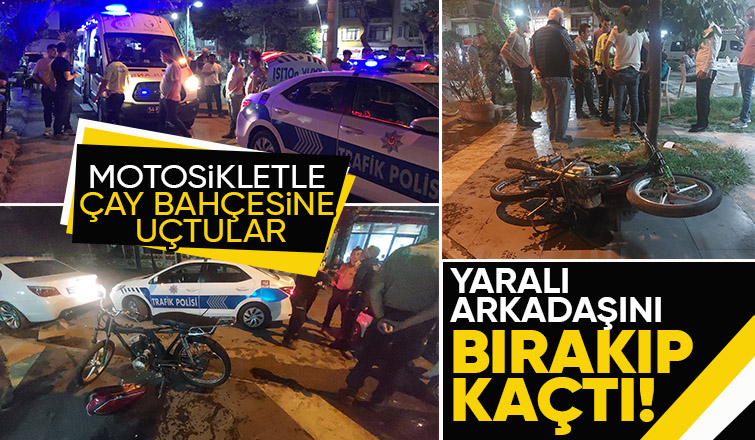 Motosiklet çay bahçesine uçtu