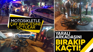 Motosiklet çay bahçesine uçtu