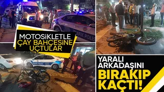 Motosiklet çay bahçesine uçtu