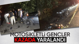 Motosiklet otomobille çarpıştı 2 yaralı