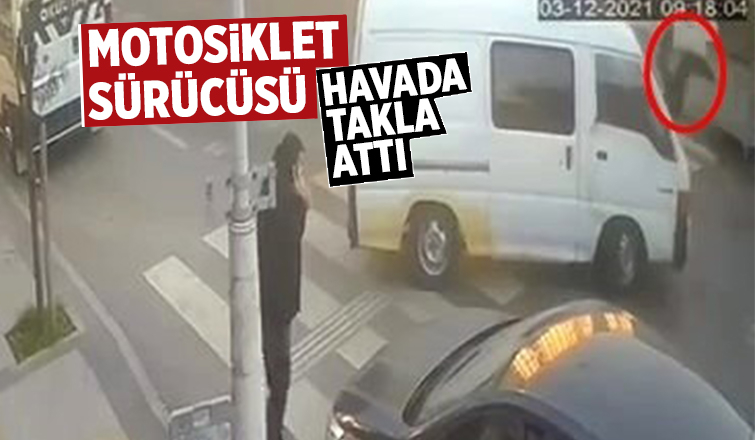 Motosiklet sürücüsü havada takla attı