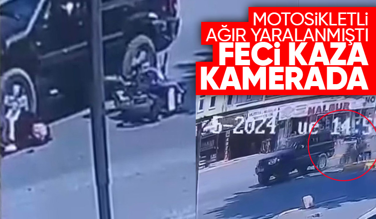 Motosikletlinin ağır yaralandığı kaza kamerada