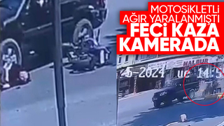 Motosikletlinin ağır yaralandığı kaza kamerada