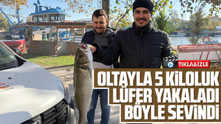 Oltayla 5 kiloluk lüfer yakaladı, böyle sevindi