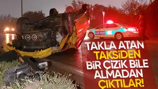 Ölüm kavşağında taksi takla attı